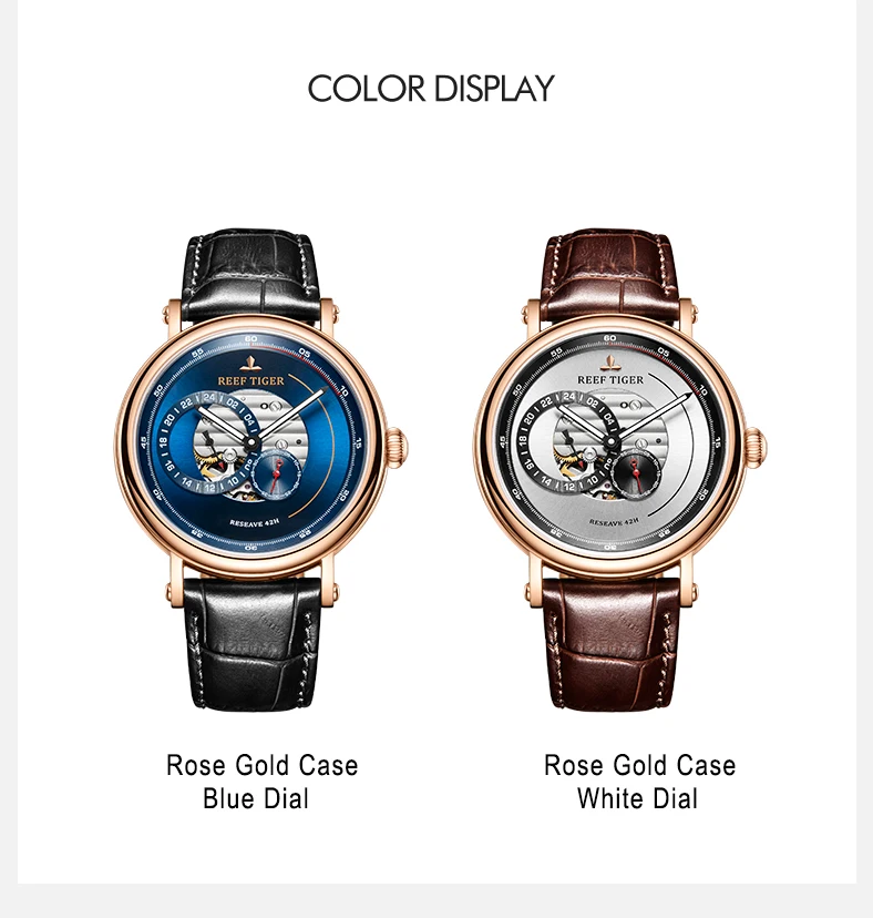 Reef Tiger модные дизайнерские часы Мужские Роскошные автоматические часы из розового золота ударопрочный 100 м водонепроницаемые часы Relogio Masculino+ коробка