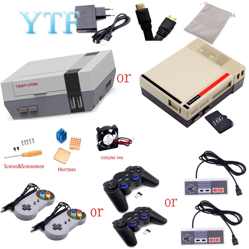 

NESPI NES shell + 16G Card + Fan + 2pcs Gamepad + EU Power Adapter + Heatsink + Cable Raspberry Pi 3 b+ Kit