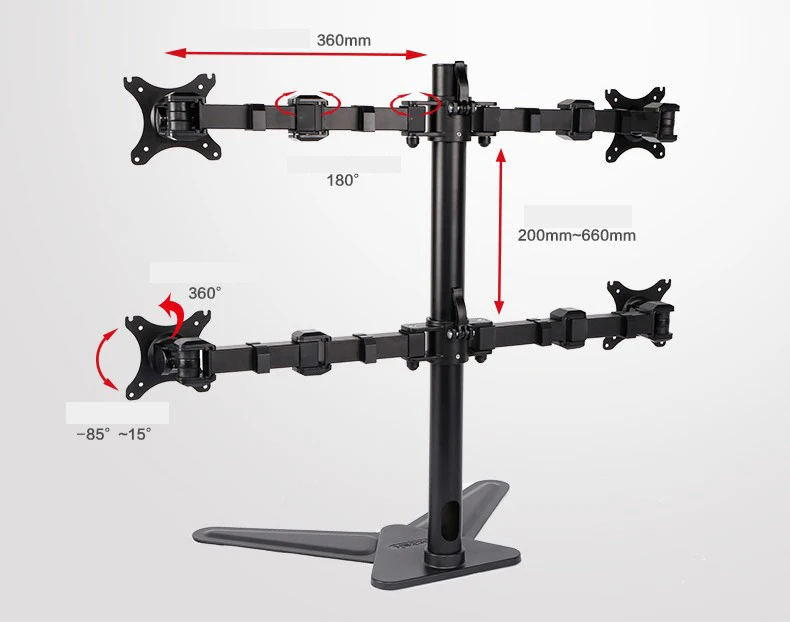 Loctek D2Q Full Motion 4 экран Настольная подставка для монитора Выдвижной светодиодный ЖК-дисплей Монтажный Кронштейн