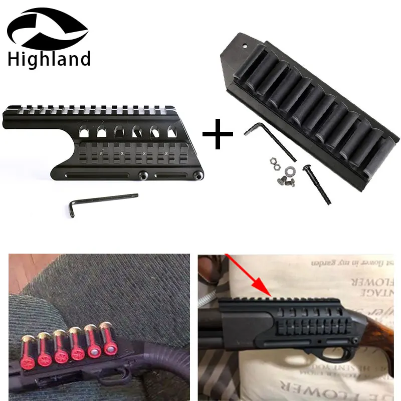 

Tactical Quick Detach Side Saddle 6 Round Shell Carrier Holder +Tactical Remington RM870 Top Rail Mount With Side mount