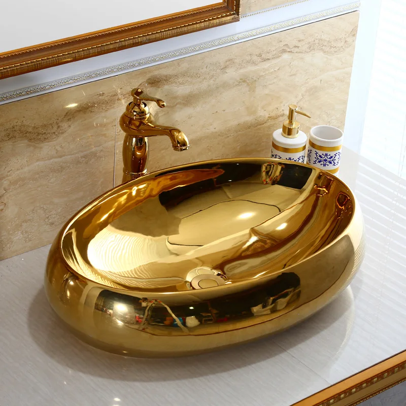 Luxurious Golden Glazed Art Counter top Bathroom Sink Lavabo Washbasin