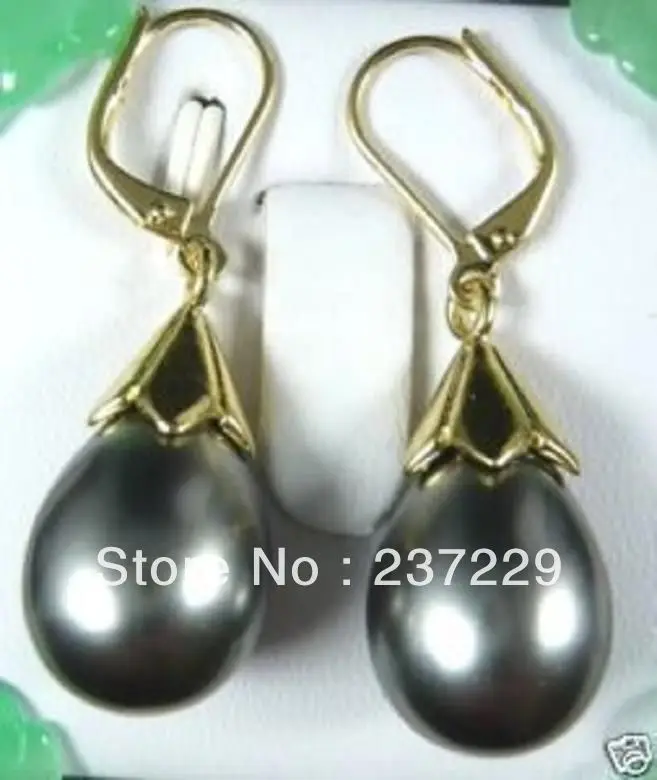 

Wholesale price FREE SHIPPING ^^^^15mm big drop black grey southsea shell pearl earrings