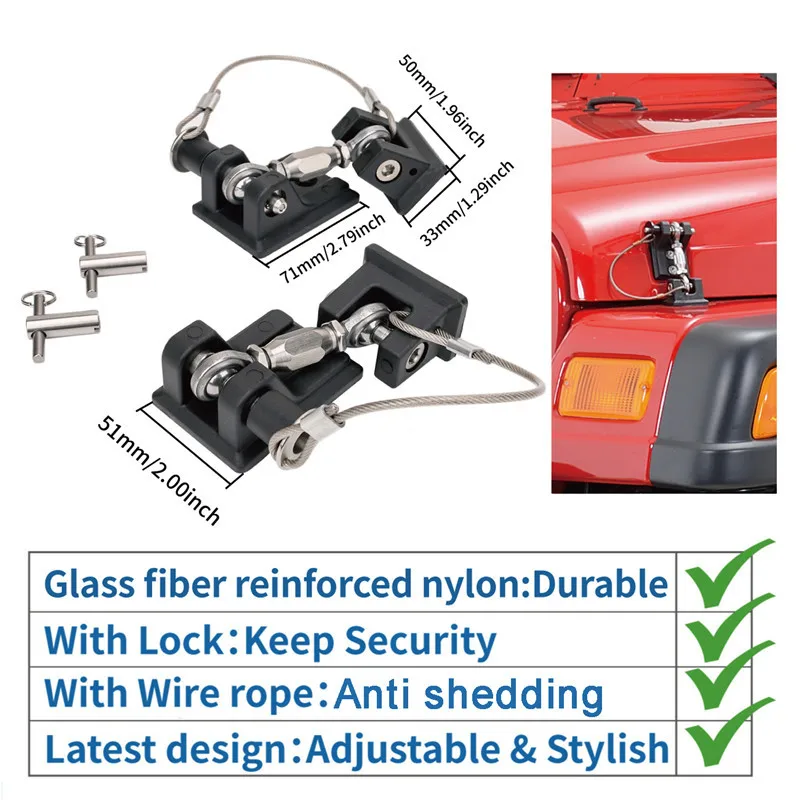 Engine Hood Lock Latches Catch Locking Anti-Theft Key Kit For Jeep TJ Wrangler Rubicon Accessories 1997-2006 KOLEROADER (12)
