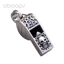 Vintage Punk Real 925 Sterling Silver Functional Emergency Whistle Necklace Pendant Carved Skull for Men Boys Vintage Punk Real 925 Sterling Silver Functional Emergency Whistle Necklace Pendant Carved Skull for Men Boys