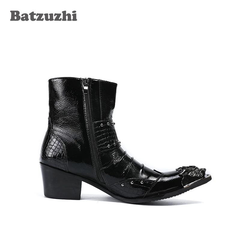 Altura Cm 5 Punk Toe Couro Motocycle De Dos Botas style Hombre Aumento Homens Apontou 01 Com Fivelas Style 02 Batzuzhzi Rock Curtas 6 Metal tax5qpxw