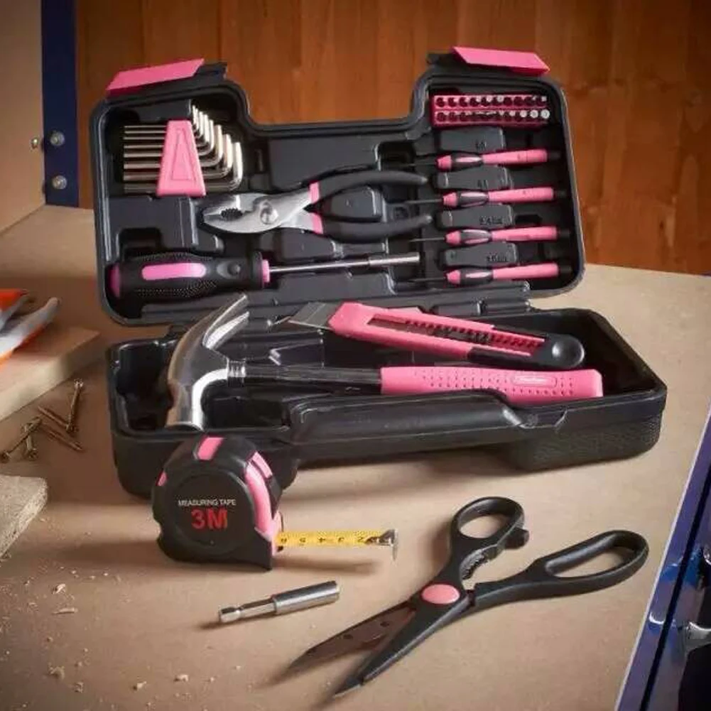 Pink 40pcs/set Tool Set Household Hand Tool Car Maintenance Tools Kit With Plastic Toolbox Storage Case Pink 40pcs/set Tool Set Household Hand Tool Car Maintenance Tools Kit With Plastic Toolbox Storage Case