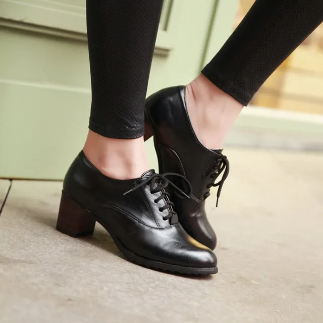 New 2014 Autumn Thick Heel Oxford Shoes For Women Fashion Plain Solid ...