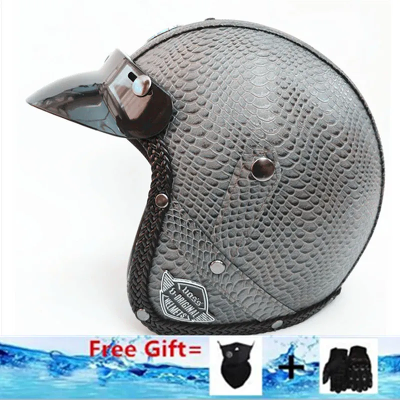 

gray Adult Open Face Half Leather Helmet Harley Moto Motorcycle Helmet vintage Motorcycle Motorbike Vespa