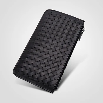 

woven genuine leather coin Purse wallet bag cowhide woven Clutch wallet ultra-thin fashion bag