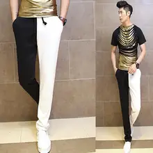 Европа и США Большие размеры Повседневная Черный и белый цвета низкий шаговый шов Штаны ночной клуб Stage гарем Маленькие ноги мужские брюки
