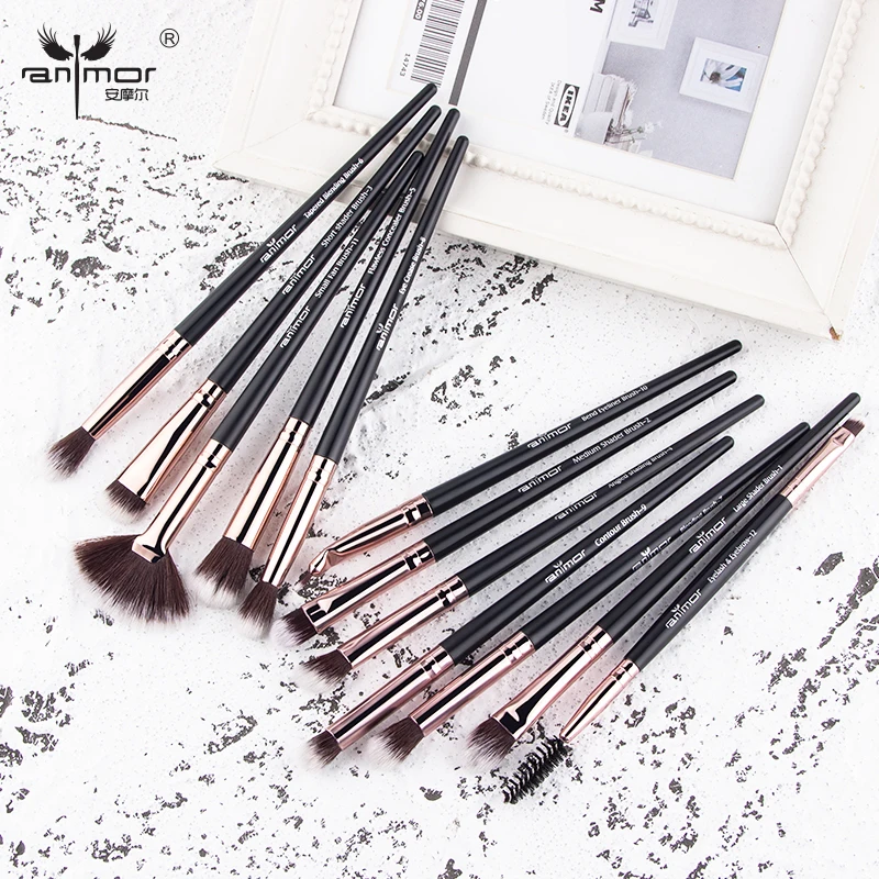 

Anmor 12PCS/lot Makeup Brushes Make up Brush Set Professional Eyeshadow Soft Eyebrow Blending eyelash Cleaner Cosmetics Tools
