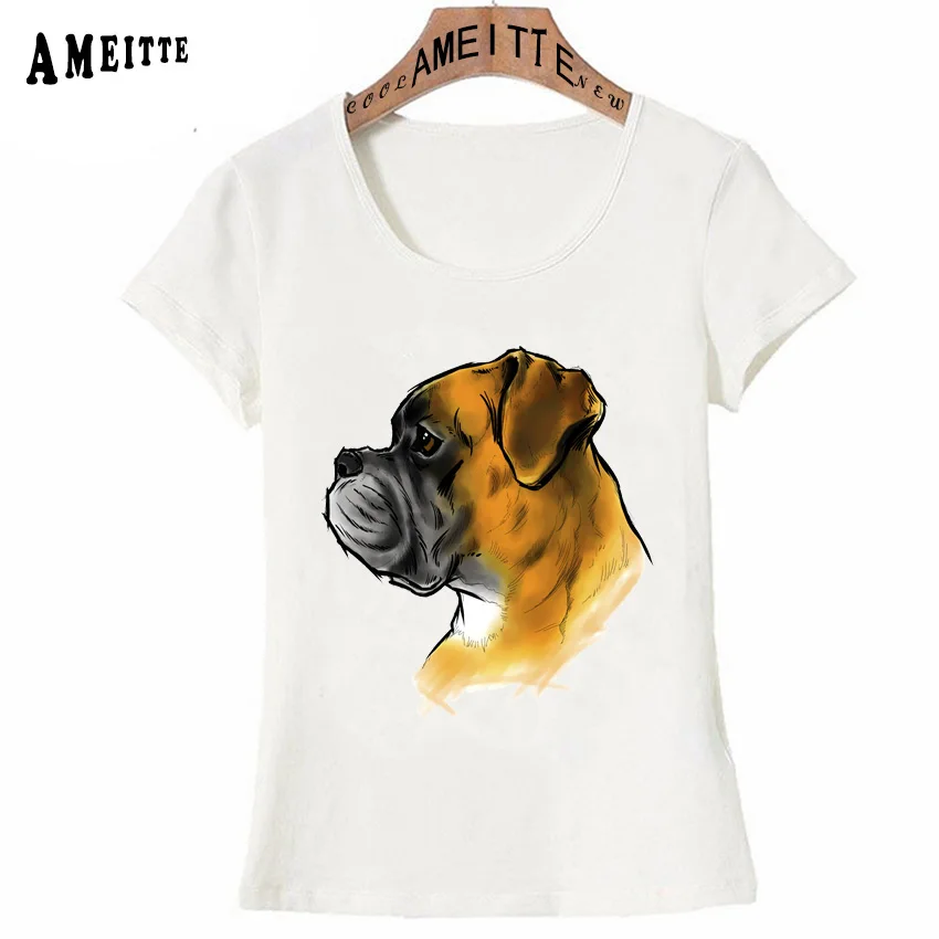 AMEITTE New Fashion Women T Shirts Funny Boxer Dog Print T Shirt Woman