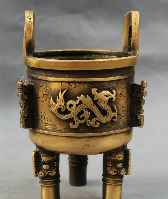 

song voge gem S3817 Tibet Bronze Buddhism Fly Dragon Statue Lion Head Ding Incense Burner Censer