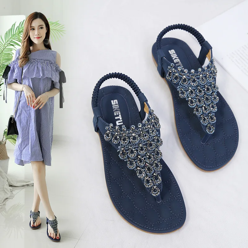 2019 Summer Women's Sandals Ethnic Flower Sequins T-Slippers Suitable for Indoor and Outdoor Large Size Sandals Platform Sandals 2019 Summer Women's Sandals Ethnic Flower Sequins T-Slippers Suitable for Indoor and Outdoor Large Size Sandals Platform Sandals