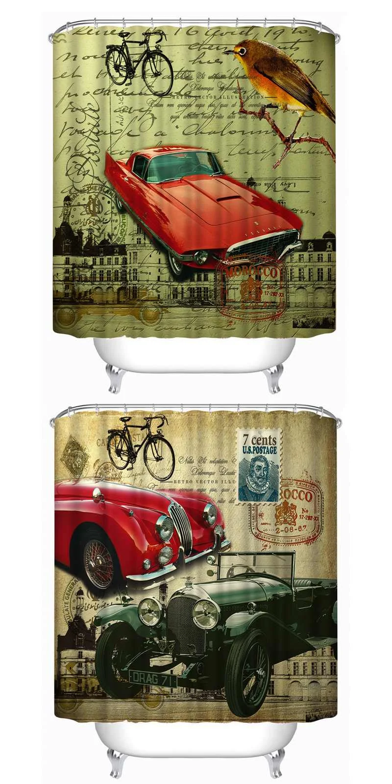 72x72 -Inch Completely Polyester Colormix Car Series Shower Curtains with 12 Rings