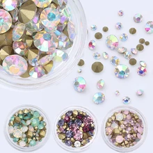 3 коробки AB цвет опал Стразы для ногтей набор острое дно мульти-размер Кристалл Маникюр 3D дизайн ногтей украшения