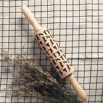 

Creative Cat Pattern Wooden Rolling Pin Laser Embossing Baking Cookies Noodle Biscuit for Drop shipping