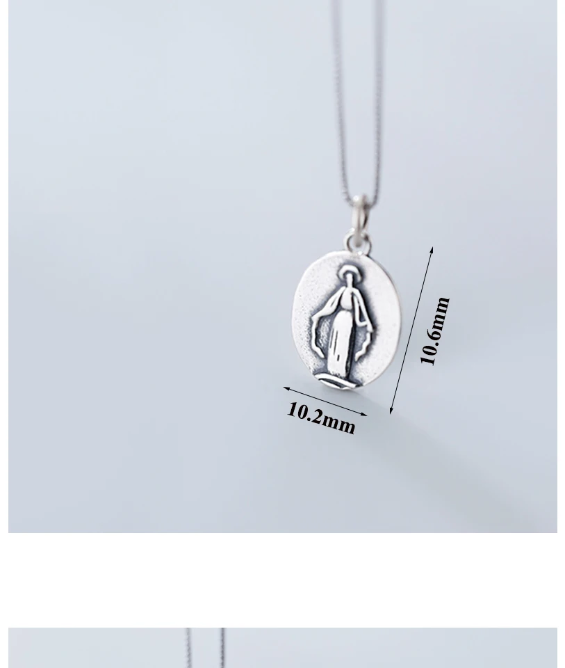 New Simple Vintage Carved Sterling Silver Virgin Mary Pendant Necklace Gifts For Women Men Religious Jewellery 925 Collar Bijoux (4)
