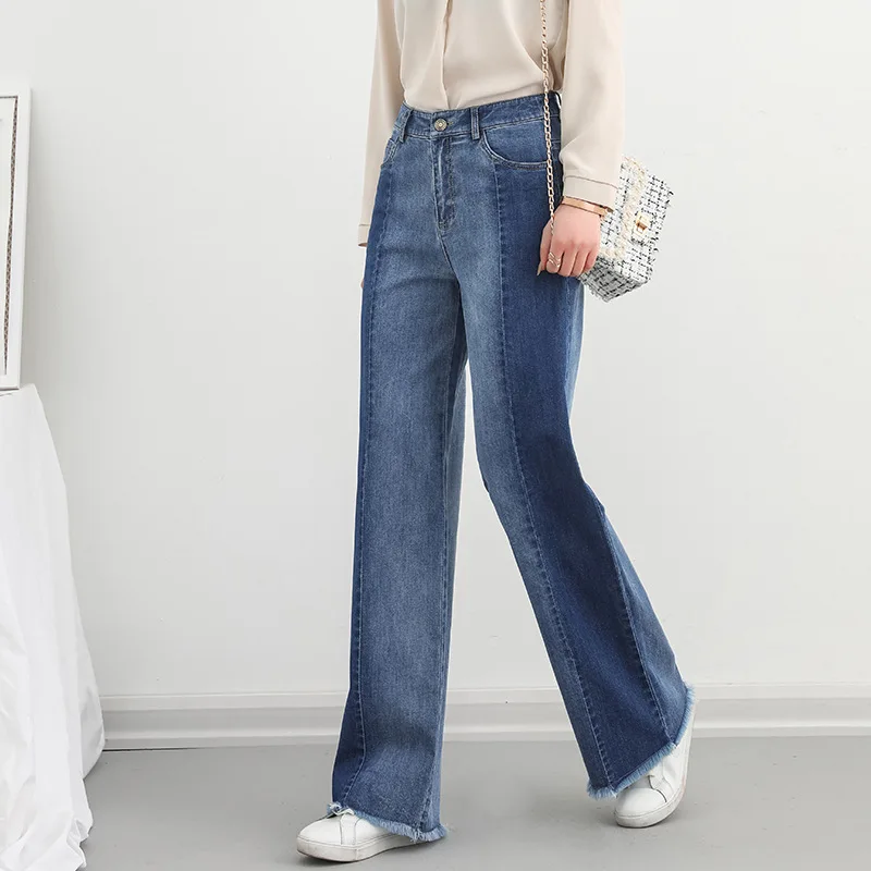 Crudo Ancha Amplia De Gratis Y Empalme Las Pierna Color Blue Primavera Recta Vaqueros Pantalones Mujeres Nueva Envío 2019 Moda Otoño zUdE6xzqw