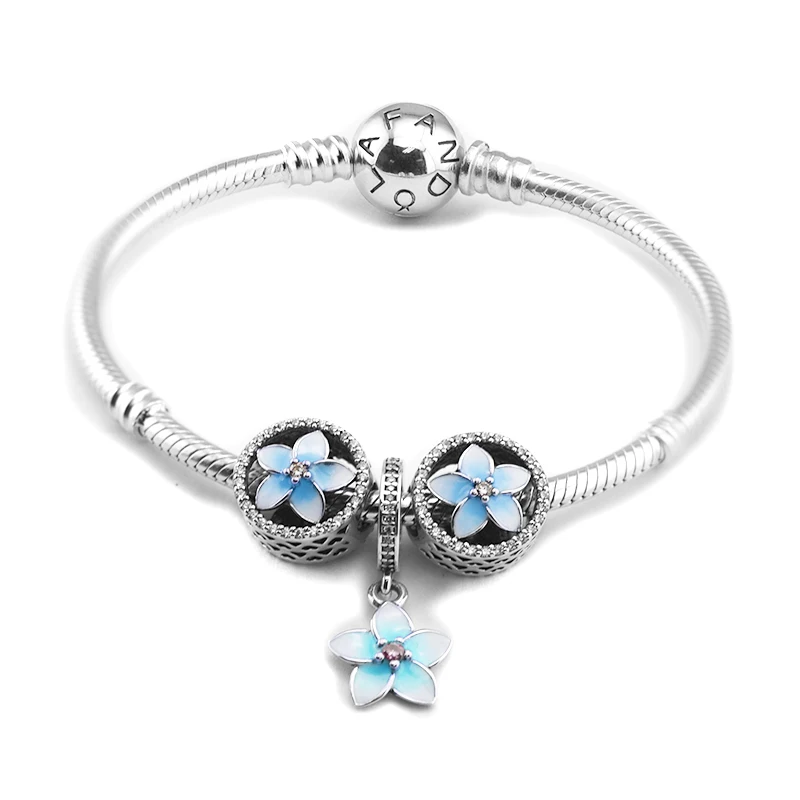 

100% 925 Sterling Silver Jewelry Around Clasp Bracelets with 3pcs Beads in a sets Free Shipping