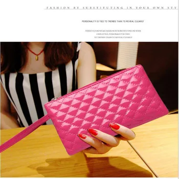 

The New Clutch Embossed Lingge Handbags Purse Cell Phone Female Zipper Purse Purse