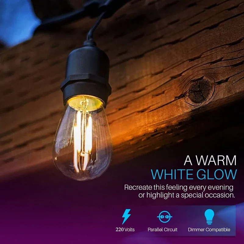  IP65 15M LED S14 String Lights Waterproof E27 Warm LED Retro Edison Filament Bulb Outdoor Street Ga - 32901891095