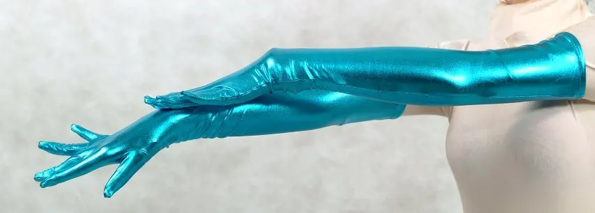 Woman black shiny metallic sexy gloves fetish unisex zentai suit classic halloween costumes