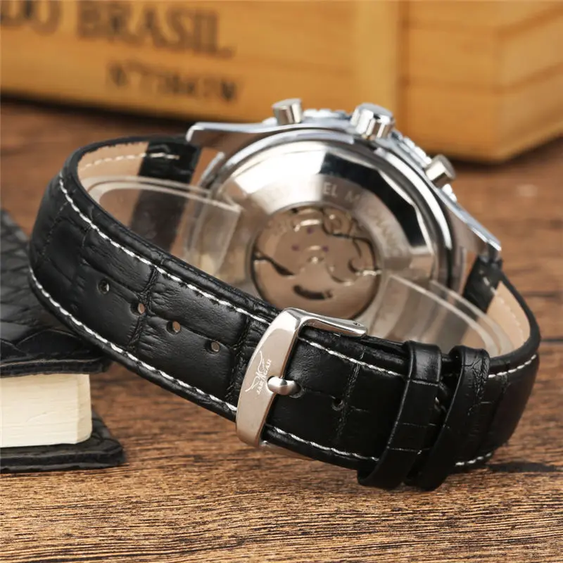 2019 Three Eye Skeleton Watches Leather Band Automatic Mechanical Watch Calendar Function Male Clock reloj automatico de hombre 2019 Three Eye Skeleton Watches Leather Band Automatic Mechanical Watch Calendar Function Male Clock reloj automatico de hombre