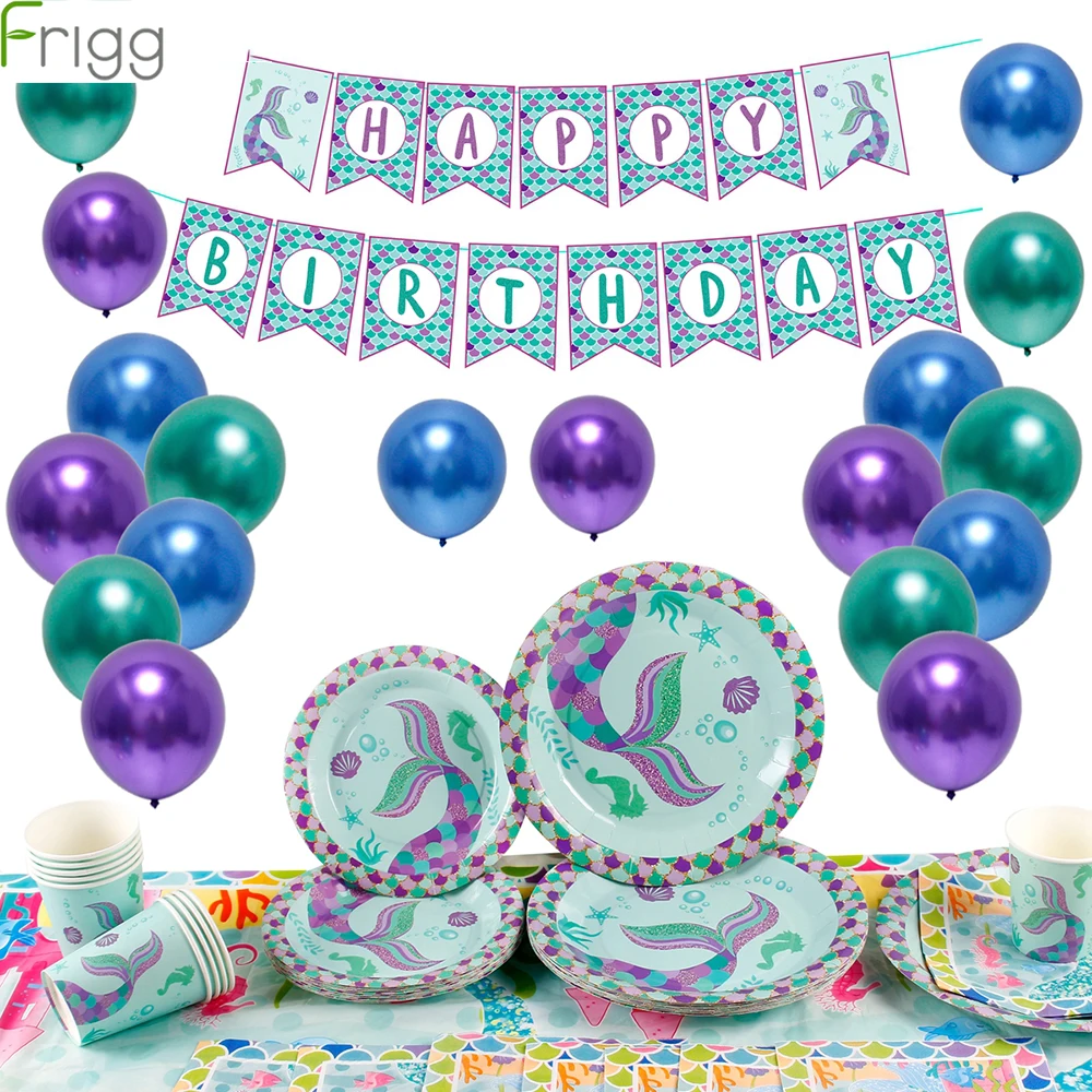 

Frigg Mermaid Party Supplies Mermaid Theme Decoration Banner Balloon For Kids Favor Happy Birthday Party Disposable Tableware