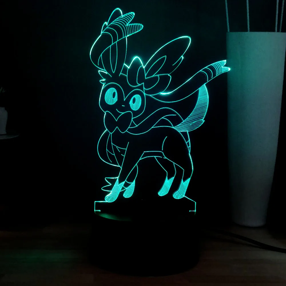 Прекрасный Sylveon 3D Иллюзия ночника Покемон 7 цветов Настольная лампа милые девушки