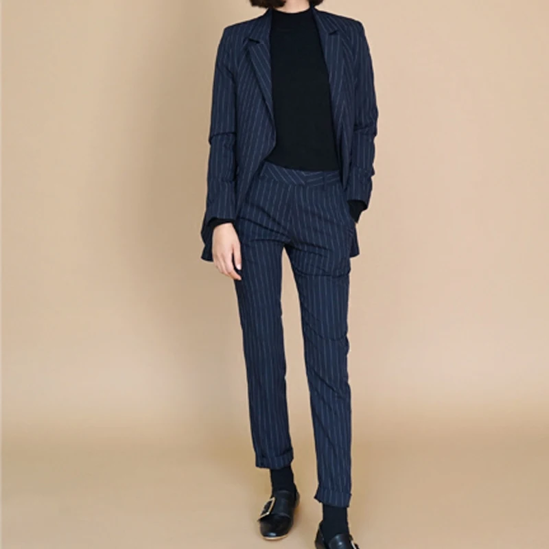 

Women two piece outfits casual suit female striped fashion loose temperament slim office ladies OL suit