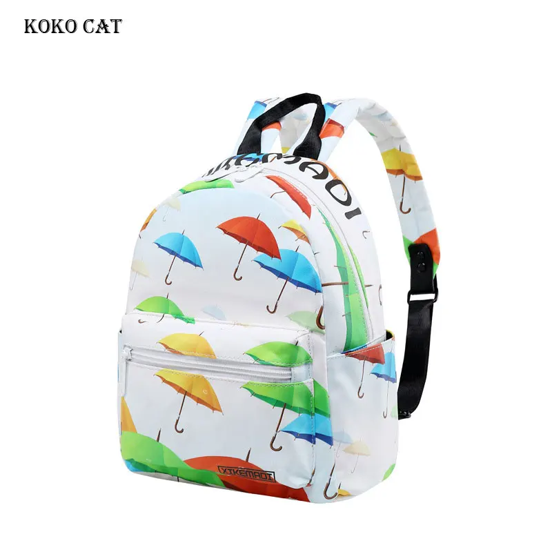 

Girls Bookbag College Wind Mini Small Backpack Multi-Color Umbrella Printing Travel Bags Women Casual Dailypack Bag Mochila