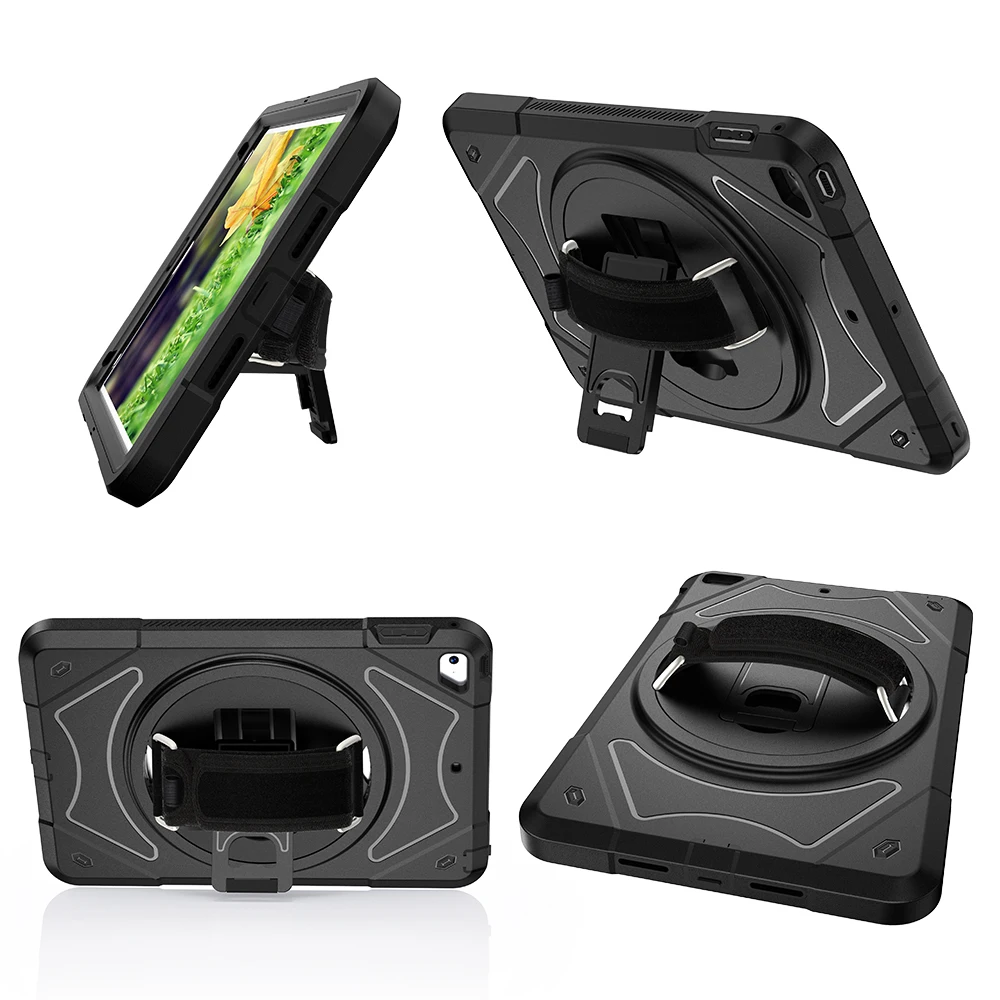 

For iPad Mini 4 Mini 5 2019 Case with Pencil Holder TPU Back Cover with 360 Degree Rotation Hand Strap & Stand Protector MTL02