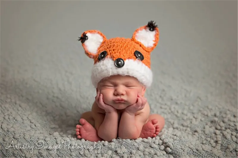 Wynne Гадис маленьких Обувь для девочек новорожденных трикотажные мультфильм Маленькая лиса Косплэй костюм крючком Hat Опора Наборы для ухода
