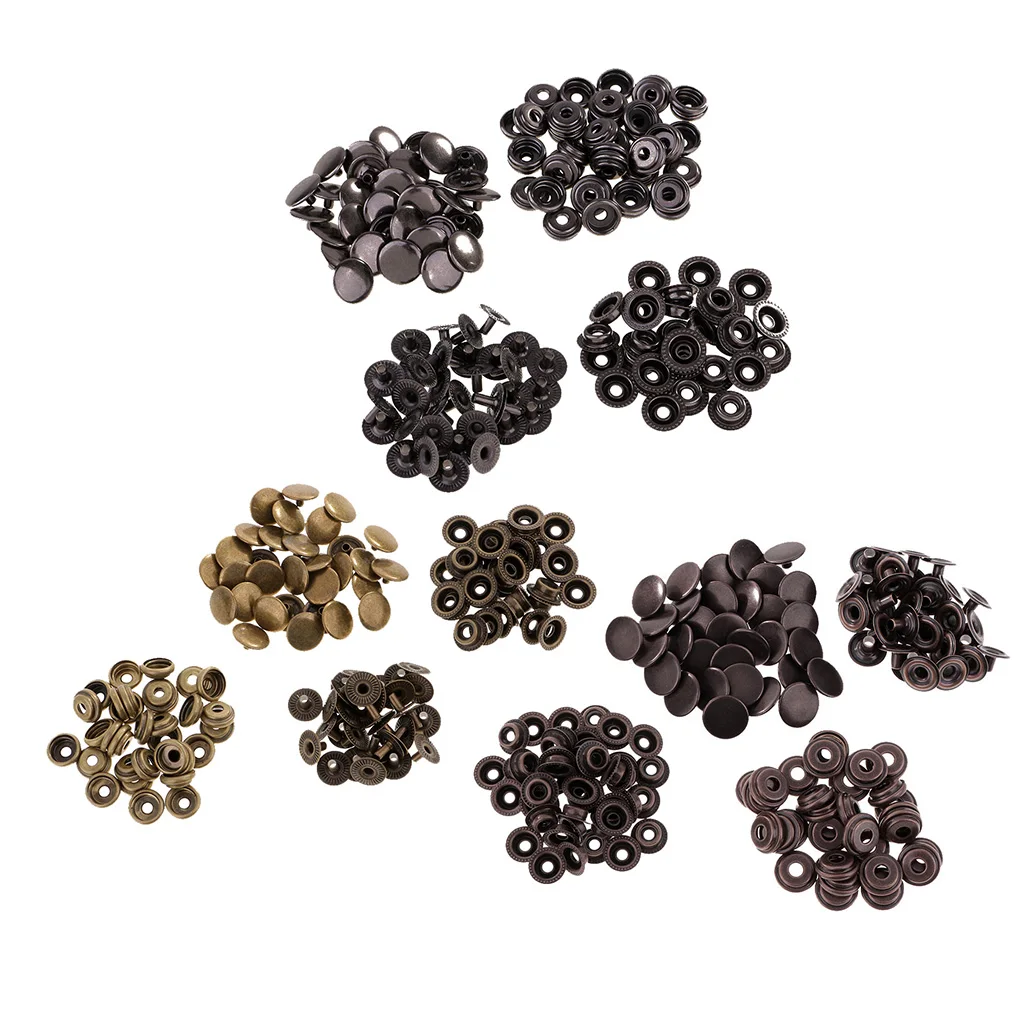 90 Sets Metal Snap Buttons Press Stud Popper Fasteners 12.5mm 15mm Round for Leather Clothes Bags Sewing Accessories