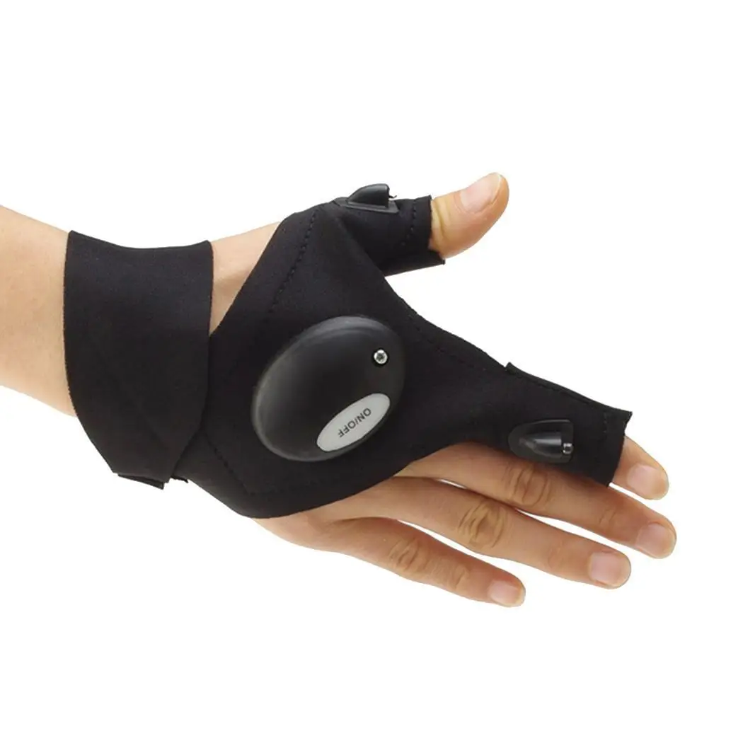 

LED Outdoor Fishing Gloves Fingerless Flashlight Home, Outdoor, etc Black Fastening Tape Rescue Tools