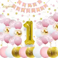 NICROLANDEE 37 pcs/set 1st Birthday Party Decorations Boy Girl Baby Foil Balloon Paper Banner Garland Confetti Set Home