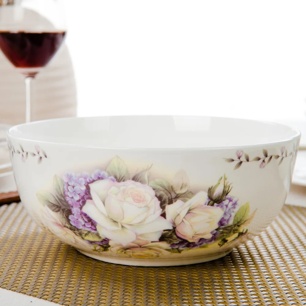 

7 inch, fine bone china bowl for soup serving, floral design, mixing bowl for BBQ buffet, fridge food container storage, bento