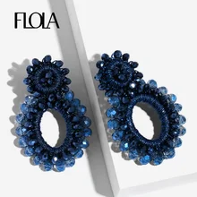 FLOLA-boucles d'oreilles bleu marine pour femmes, bijoux perlés, en cristal, faits à la main, tendance, Boho, Oorbellen aretes, ersp64