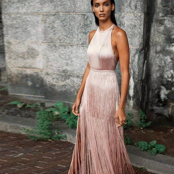 

2020 Summer Women Dress Club Bandage Dresses Celebrity Tassel Bodycon Autumn Evening Party Sexy Sleeveless Clothes Vestidos