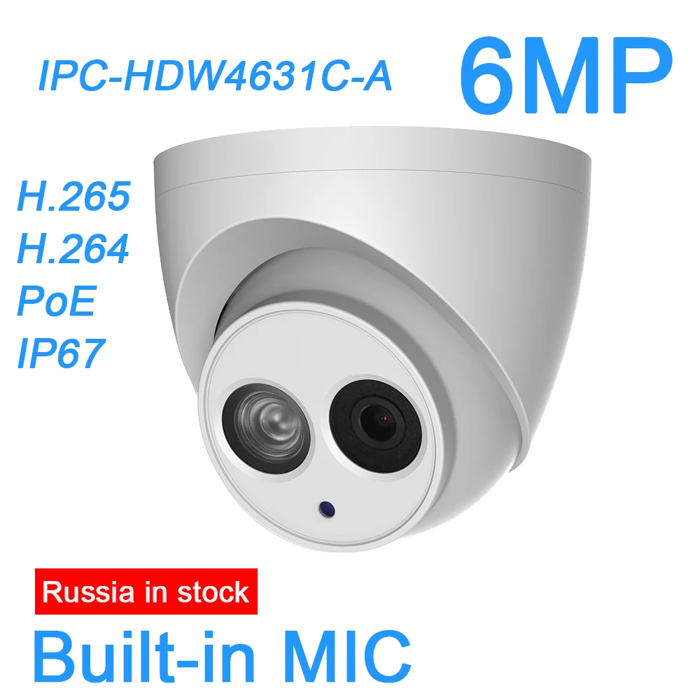 DA HUA 6MP 4MP IP Камера h.265 PoE Встроенный микрофон IPC-HDW4631C-A HDW4433C-A IPC-HDW4431C-A-V2 ИК видеонаблюдения Купольная Камера onvif