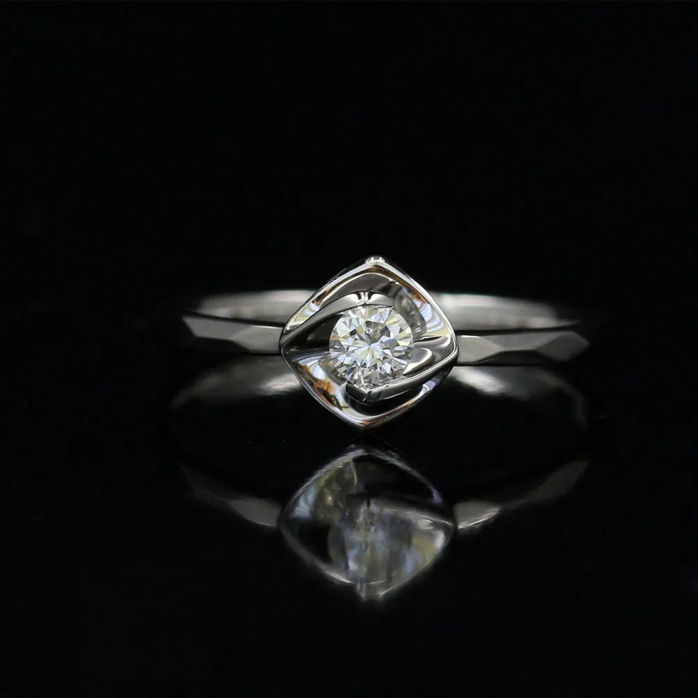 

LASAMERO 0.133 CT FG/SI Round Cut Modern Natural Diamond Ring For Women 18k White Gold Certified Engagement Wedding Ring