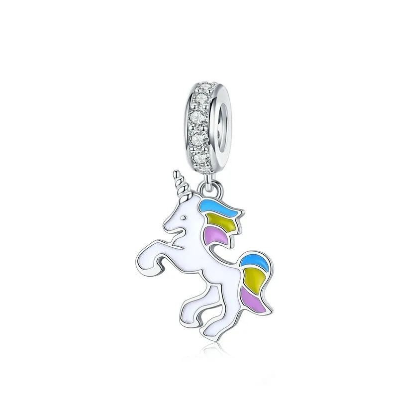 

Enamel Pendant Charm Solid Silver 925 Lucky Licorne Horse Animal Charms for Original Snake Bracelet Bangle BSC075