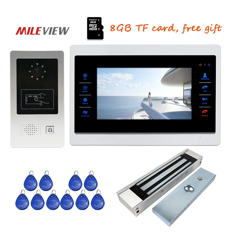 

Free Ship 720P AHD 7" Touch Screen Video Door Phone Intercom Unlock Record Motion Detection RFID Doorbell Camera Magnetic Lock