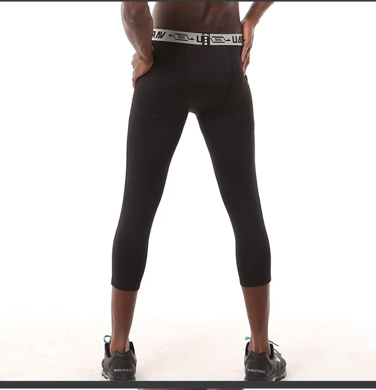 Высококачественные мужские 3/4 обтягивающие штаны для бега, брюки для бега, быстросохнущие спортивные Леггинсы для фитнеса, тренировочные штаны для спортзала