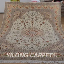 Yilong 9'x12' большой персидский ковер ручной работы изысканный бежевый Кашмир шерстяной шелковый ковер(1379