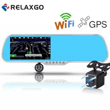 Relaxgo 5 “Видеорегистраторы для автомобилей GPS навигации Wi-Fi Android Full HD 1080 P автомобиля Камера Двойной объектив парковка Зеркало заднего вида Камера видео Регистраторы