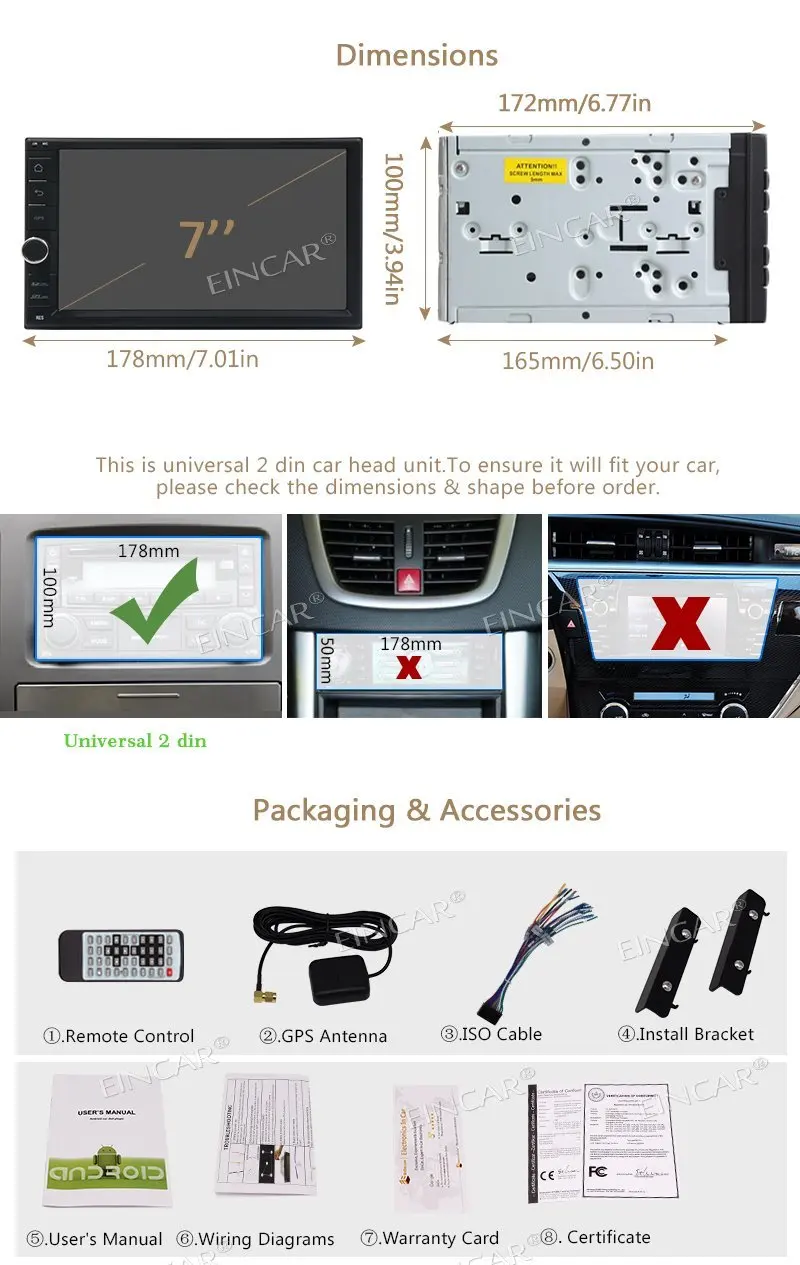 Perfect Android 7.1 Car Radio Stere HD Touchscreen Headunit Stereo in Dash 2 din GPS Navigation Bluetooth FM AM RDS Radio Wifi Dongle 5