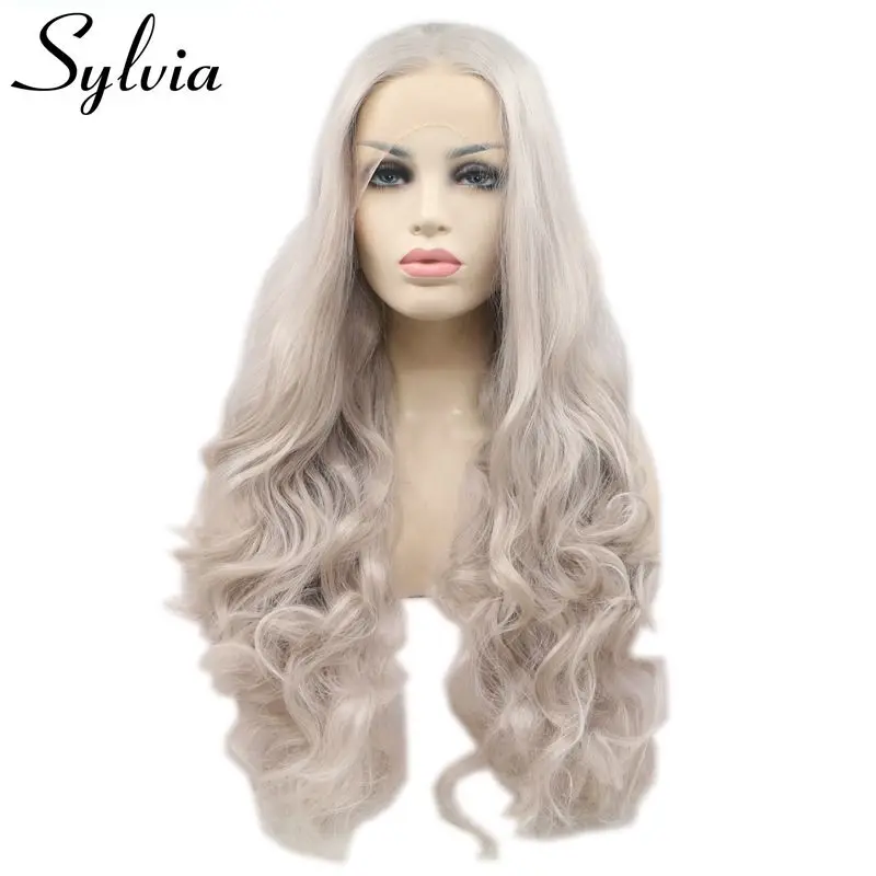 Sylvia Long Body Wave Hair Middle Part Platinum Blonde Synthetic Lace Front Wig For Women Glueless Heat Resistant Fiber Hair Wig body-wave : image Sylvia Long Body Wave Hair Middle Part Platinum Blonde Synthetic Lace Front Wig For Women Glueless Heat Resistant Fiber Hair Wig body-wave