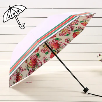 

4 Colors Beautiful Flower Rose Rain Umbrella Double Layer Sun Parasol Protection durable Ray 3 Folding Umbrella Woman